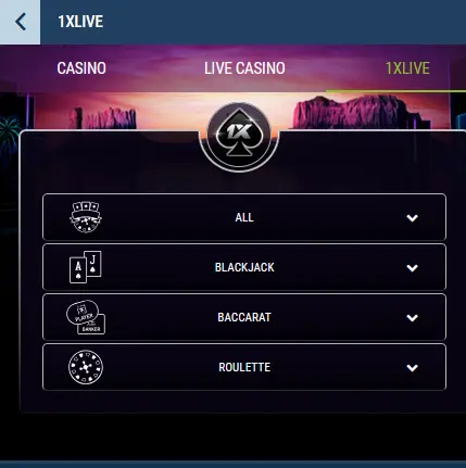 1xLive in the 1xBet mobile app