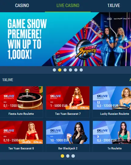 Live Casino in the 1xBet mobile app