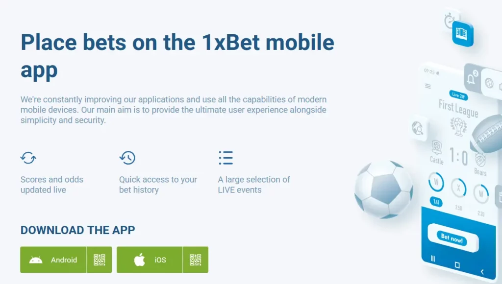 Place bets on the 1xBet mobile app