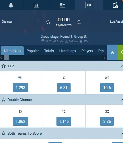 Sports betting in the 1xBet mobile app