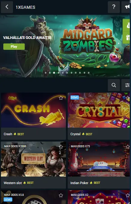 1xgames in the 1xBet mobile app