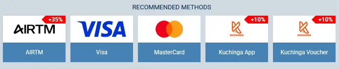 Recommended methods 1xBet